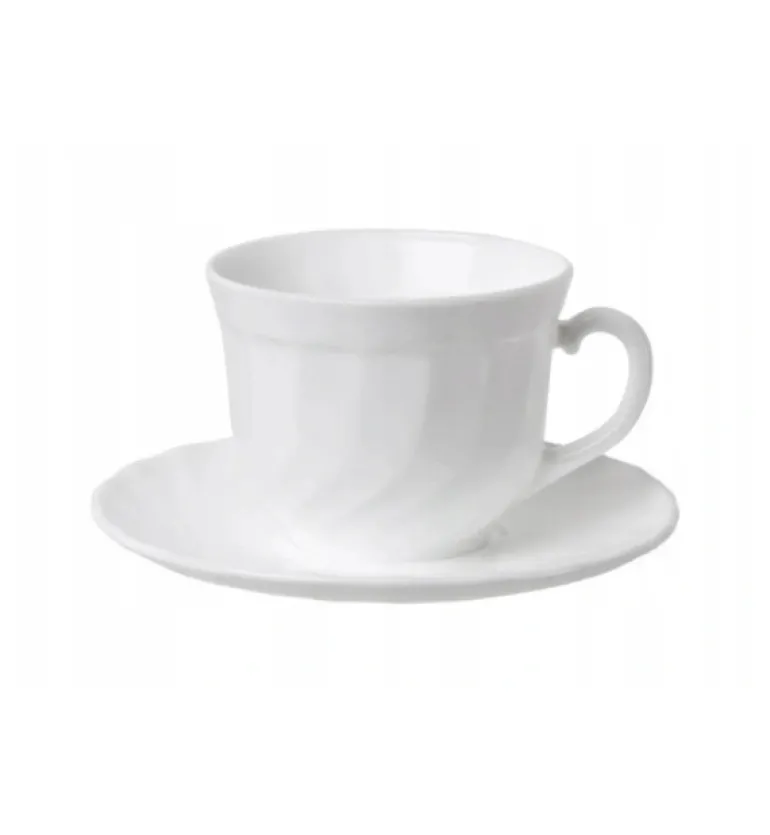 LUMINARC TRIANON Komplet 6 filiżanek 220 ml ze spodkami 14 cm| biały | szkło hartowane