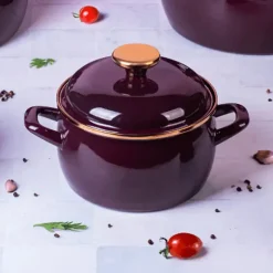 METALAC | BORDEAUX Garnek emaliowany z emaliowaną pokrywką, 16 cm 2.2L, bordowy
