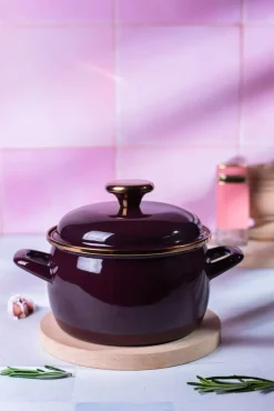 METALAC | BORDEAUX Garnek emaliowany z emaliowaną pokrywką, 16 cm 2.2L, bordowy