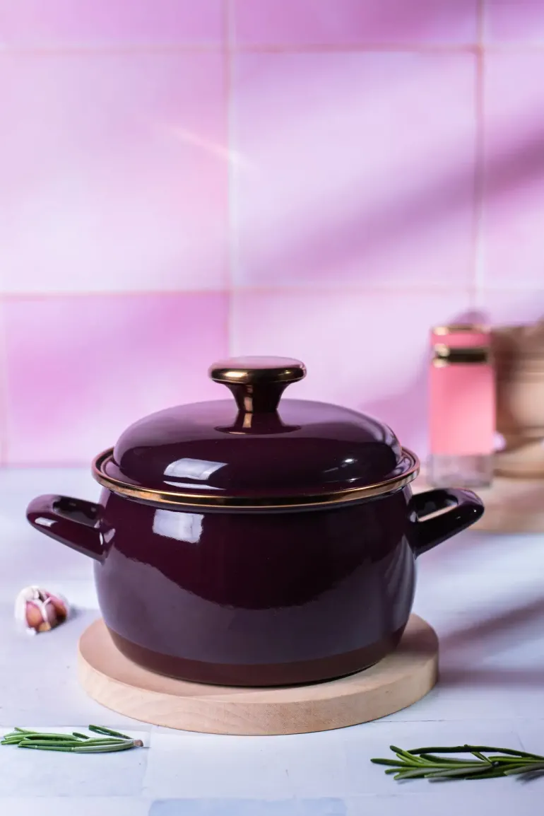 METALAC | BORDEAUX Garnek emaliowany z emaliowaną pokrywką, 16 cm 2.2L, bordowy
