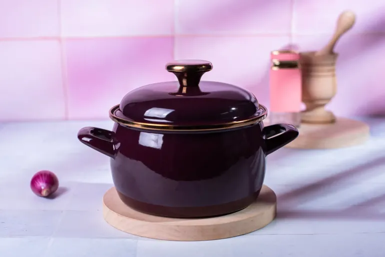 METALAC | BORDEAUX Garnek emaliowany z emaliowaną pokrywką, 16 cm 2.2L, bordowy
