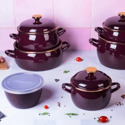 METALAC | BORDEAUX Garnek emaliowany z emaliowaną pokrywką, 20 cm 4.2L, bordowy