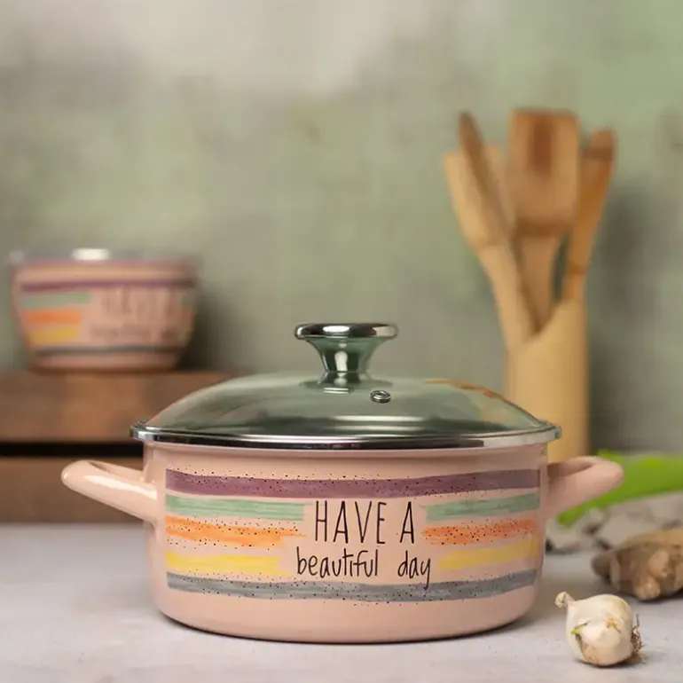 METALAC HaBD Garnek niski 3,5 l z pokrywką 22 cm / emalia