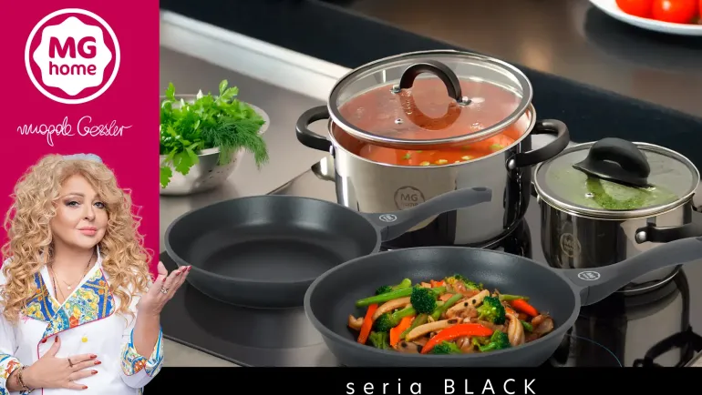 MG HOME | BLACK KOMPLET GARNKÓW + WKŁAD DO GOTOWANIA NA PARZE 9 EL.