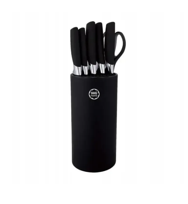 MG HOME | BLACK Zestaw 5 noży w bloku + nożyczki / stal nierdzewna