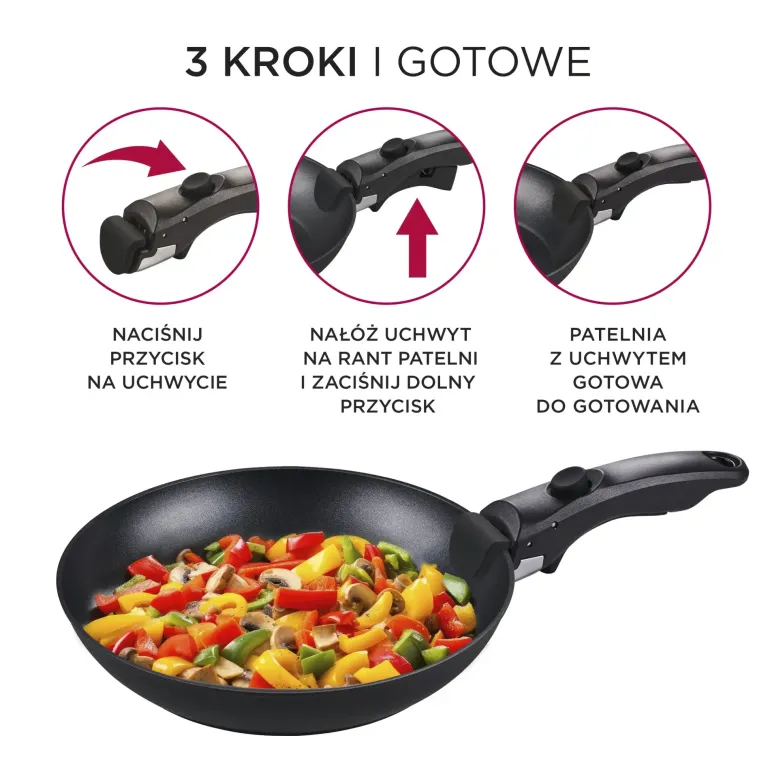 MG HOME CLEVER KITCHEN ZESTAW 3 PATELNI 20/24/28 CM Z ODPINANĄ RĄCZKĄ