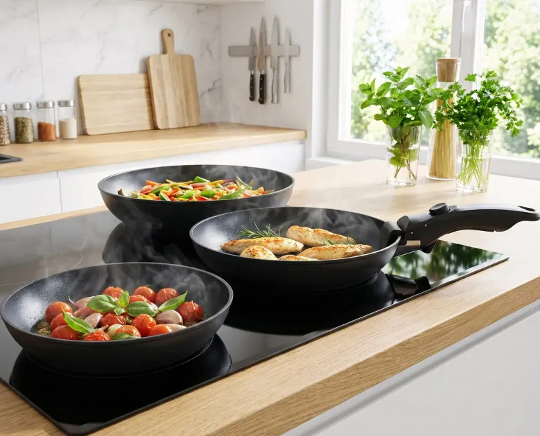 MG HOME CLEVER KITCHEN ZESTAW 3 PATELNI 20/24/28 CM Z ODPINANĄ RĄCZKĄ