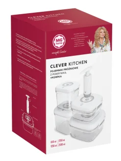 MG HOME CLEVER KITCHEN ZESTAW 4 POJEMNIKÓW HERMETYCZNYCH z pompką (BIAŁE)