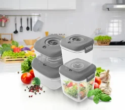 MG HOME CLEVER KITCHEN ZESTAW 4 POJEMNIKÓW HERMETYCZNYCH z pompka (SZARE)