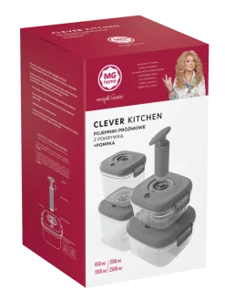 MG HOME CLEVER KITCHEN ZESTAW 4 POJEMNIKÓW HERMETYCZNYCH z pompka (SZARE)