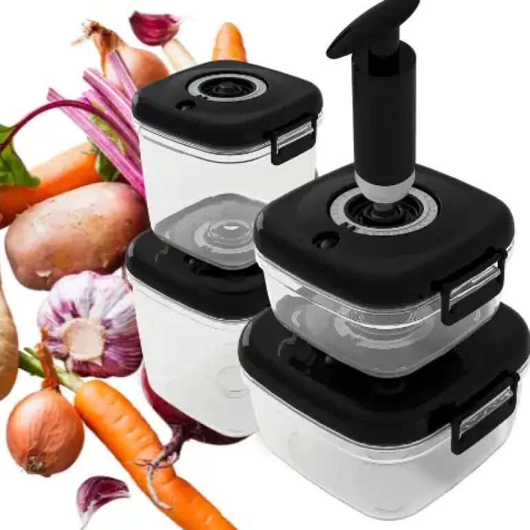 MG HOME CLEVER KITCHEN ZESTAW 4 POJEMNIKÓW HERMETYCZNYCH z pompką (CZARNE)