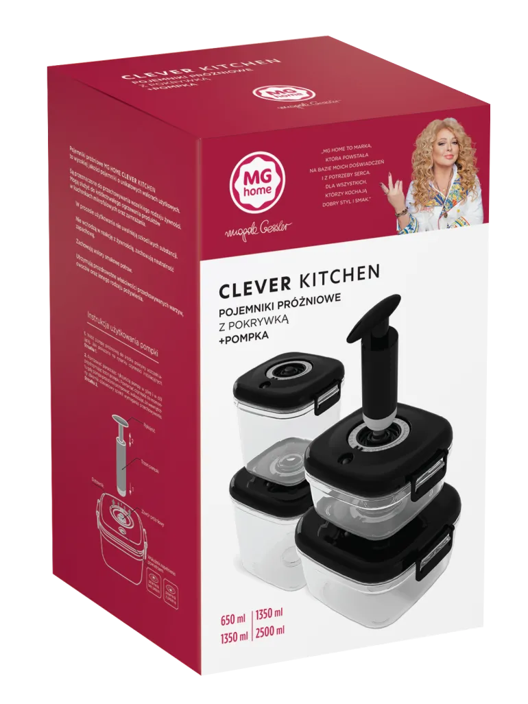 MG HOME CLEVER KITCHEN ZESTAW 4 POJEMNIKÓW HERMETYCZNYCH z pompką (CZARNE)