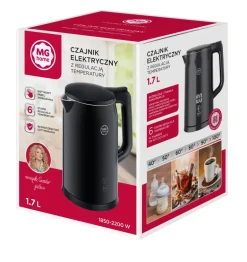 MG HOME Czajnik elektryczny 1,7 l z regulacją temperatury / stylowy / inteligentny / czarny