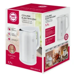 MG HOME Czajnik elektryczny 1,7 l z regulacją temperatury / stylowy / inteligentny / biały