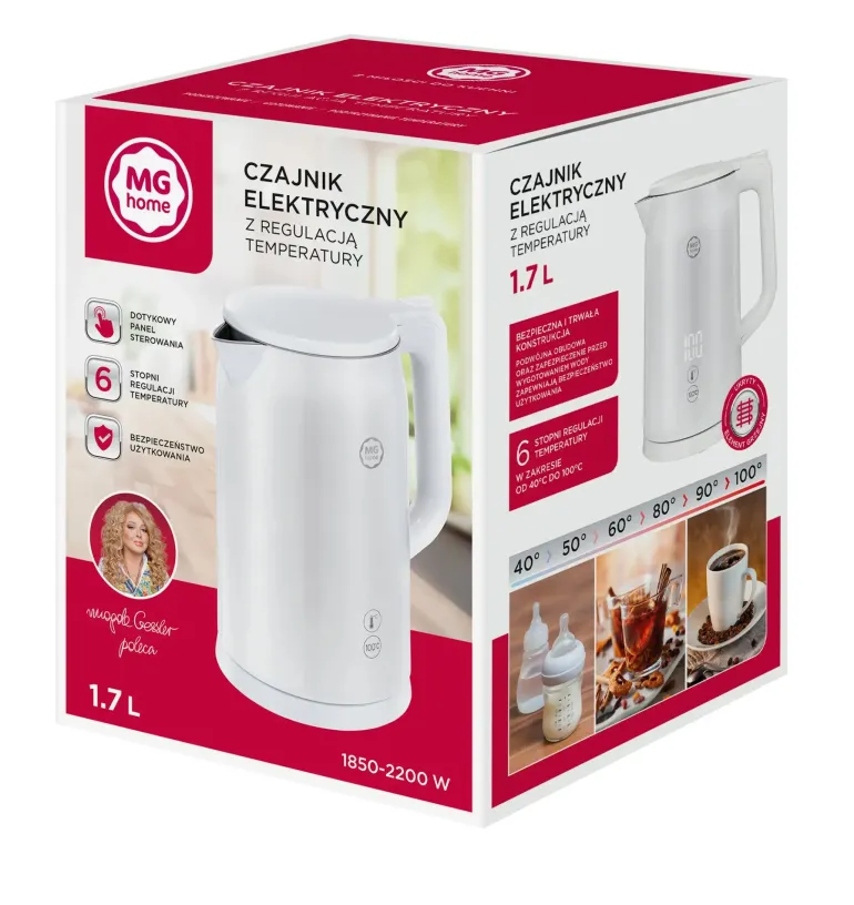 MG HOME Czajnik elektryczny 1,7 l z regulacją temperatury / stylowy / inteligentny / biały
