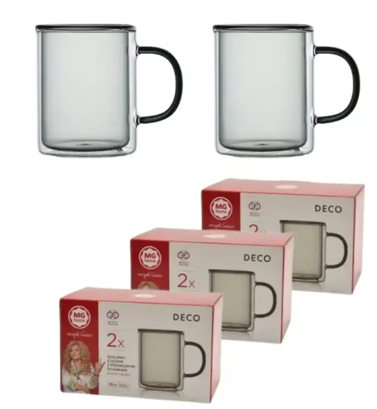 MG HOME | DECO | ZESTAW SZKLANEK DOUBLE WALL ZE SZKŁA BOROKRZEMOWEGO Z KOLOR. UCHEM 6x300ML - CZARNE
