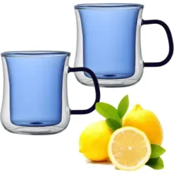 MG HOME DECO ZESTAW SZKLANEK KOLOROWYCH DOUBLE WALL Z KOLOROWYM UCHEM 2x300ML (NIEBIESKIE)
