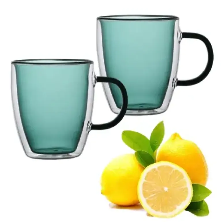MG HOME DECO ZESTAW SZKLANEK KOLOROWYCH DOUBLE WALL Z KOLOROWYM UCHEM 2x300ML (ZIELONE)