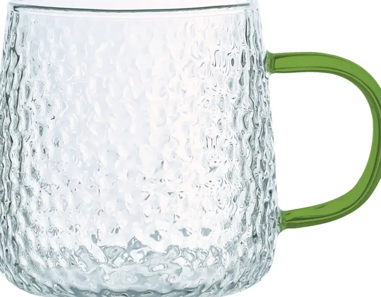 MG HOME | DECO Zestaw 4 szklanek żłobionych z uchem 350 ml / zielone