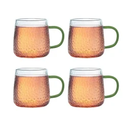 MG HOME | DECO Zestaw 4 szklanek żłobionych z uchem 350 ml / zielone