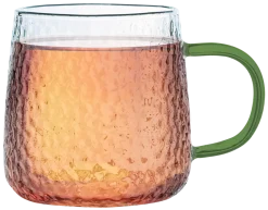 MG HOME | DECO Zestaw 4 szklanek żłobionych z uchem 350 ml / zielone