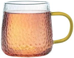 MG HOME | DECO Zestaw 4 szklanek żłobionych z uchem 300 ml / musztardowe