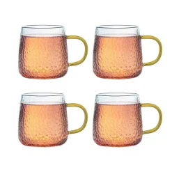 MG HOME | DECO Zestaw 4 szklanek żłobionych z uchem 300 ml / musztardowe