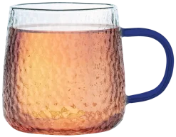 MG HOME | DECO Zestaw 4 szklanek żłobionych z uchem 350 ml / niebieskie