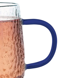 MG HOME | DECO Zestaw 4 szklanek żłobionych z uchem 350 ml / niebieskie