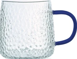 MG HOME | DECO Zestaw 4 szklanek żłobionych z uchem 350 ml / niebieskie