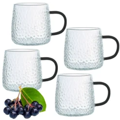 MG HOME | DECO Zestaw 4 szklanek termicznych z uchem 350 ml / czarne