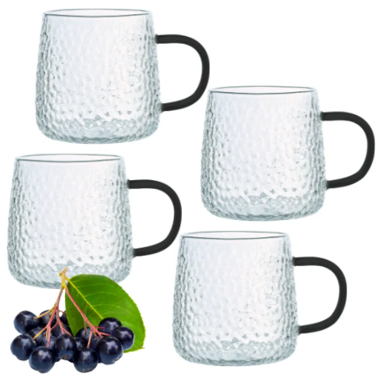 MG HOME | DECO Zestaw 4 szklanek termicznych z uchem 350 ml / czarne
