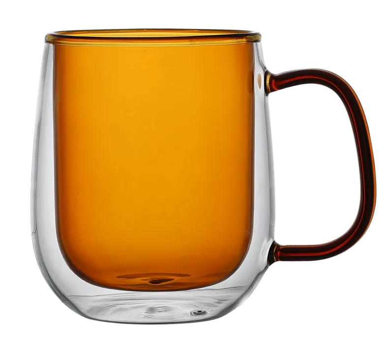 MG HOME | DECO Zestaw 2 szklanek termicznych z uchem 300 ml / bursztynowe