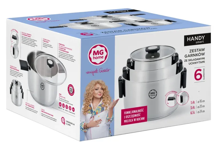MG HOME | HANDY SMART | KOMPLET GARNKÓW ZE SKŁADANYMI UCHWYTAMI 6 EL.
