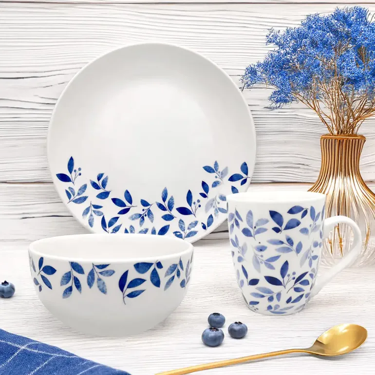 MG HOME | LIŚCIE ZESTAW SERWIS OBIADOWO KAWOWY Z PORCELANY 30 EL MIX