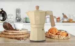 MG HOME | LUNGO Kawiarka aluminiowa / kremowa 300 ml / 6 filiżanek