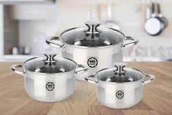 MG HOME | MODERNO KOMPLET GARNKÓW ZE STALI SZCZOTKOWANEJ 6 EL.