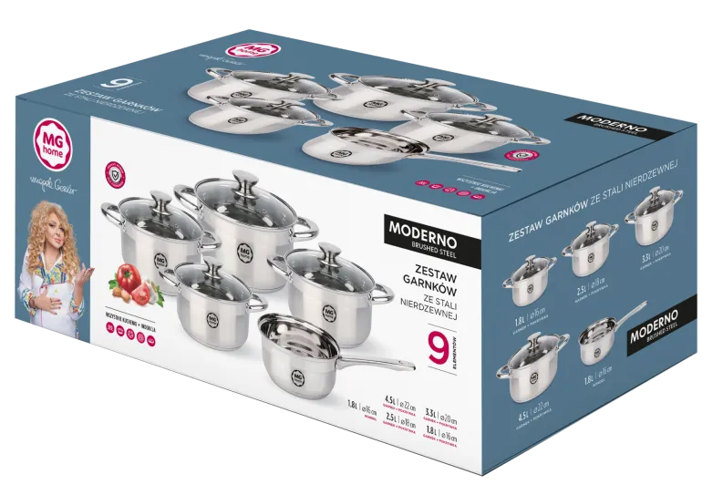 MG HOME | MODERNO STEEL BRUSHED KOMPLET GARNKÓW 9 EL.