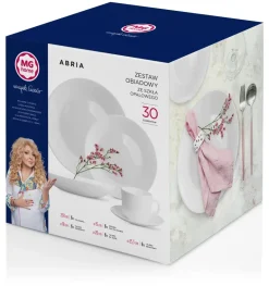 MG HOME OPAL ABRIA KOMPLET SERWIS OBIADOWY + FILIŻANKI 30 EL 6 OS BIAŁY
