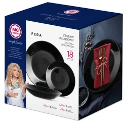 MG HOME OPAL FERA CZARNY KOMPLET OBIADOWY 18 EL 6 OS OKRĄGŁY