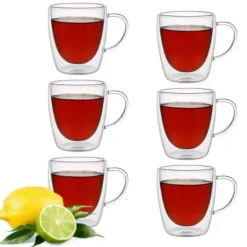 MG HOME | RENZA Zestaw 6 szklanek termicznych z uchem 300 ml / transparentne