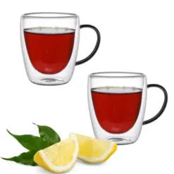 MG HOME | RENZA Zestaw 2 szklanek termicznych z uchem 300 ml / czarne