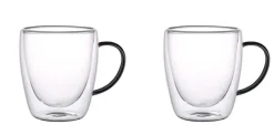 MG HOME | RENZA Zestaw 2 szklanek termicznych z uchem 300 ml / czarne