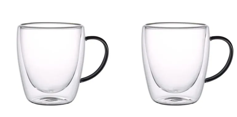 MG HOME | RENZA Zestaw 2 szklanek termicznych z uchem 300 ml / czarne