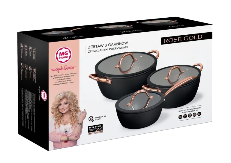 MG HOME | ROSE GOLD KOMPLET GARNKÓW ALUMINIOWYCH 6 EL.