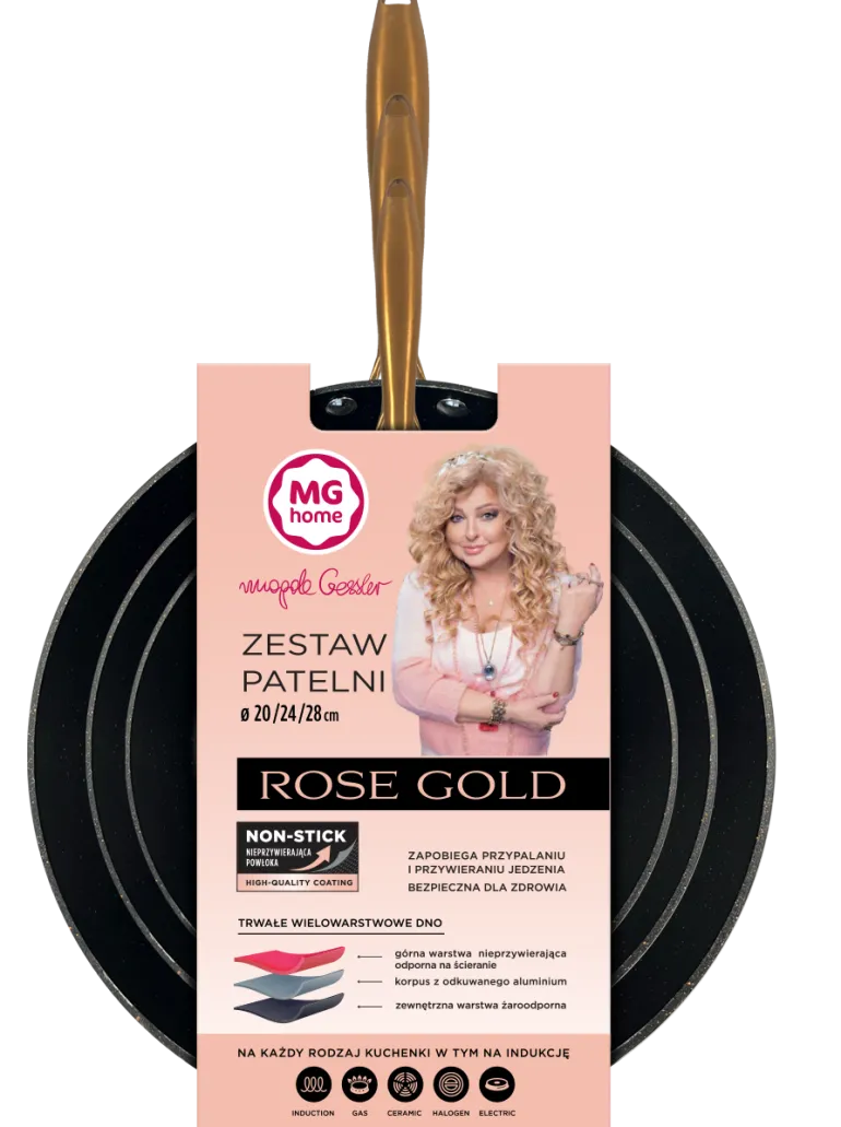 MG HOME | ROSE GOLD KOMPLET 3 PATELNI 20/24/28 CM