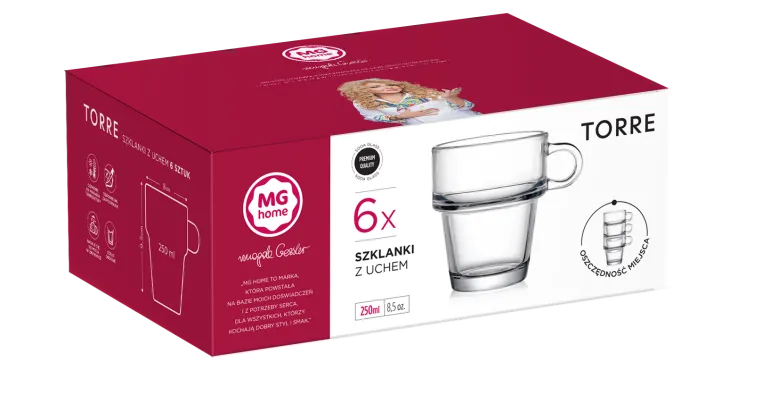 MG HOME TORRE ZESTAW SZKLANEK DO SZTAPLOWANIA 6x250 ML