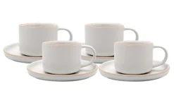 MG HOME | ZESTAW FILIŻANEK ZE SPODKIEM Z KAMIONKI ARTENA WHITE 4x220 ml