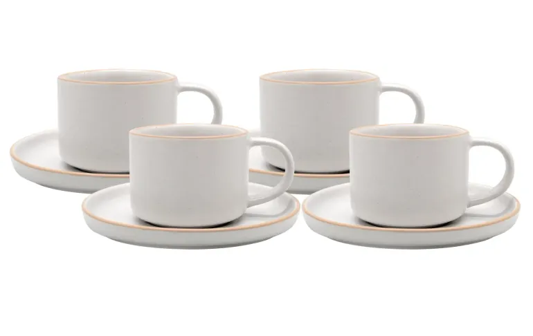 MG HOME | ZESTAW FILIŻANEK ZE SPODKIEM Z KAMIONKI ARTENA WHITE 4x220 ml