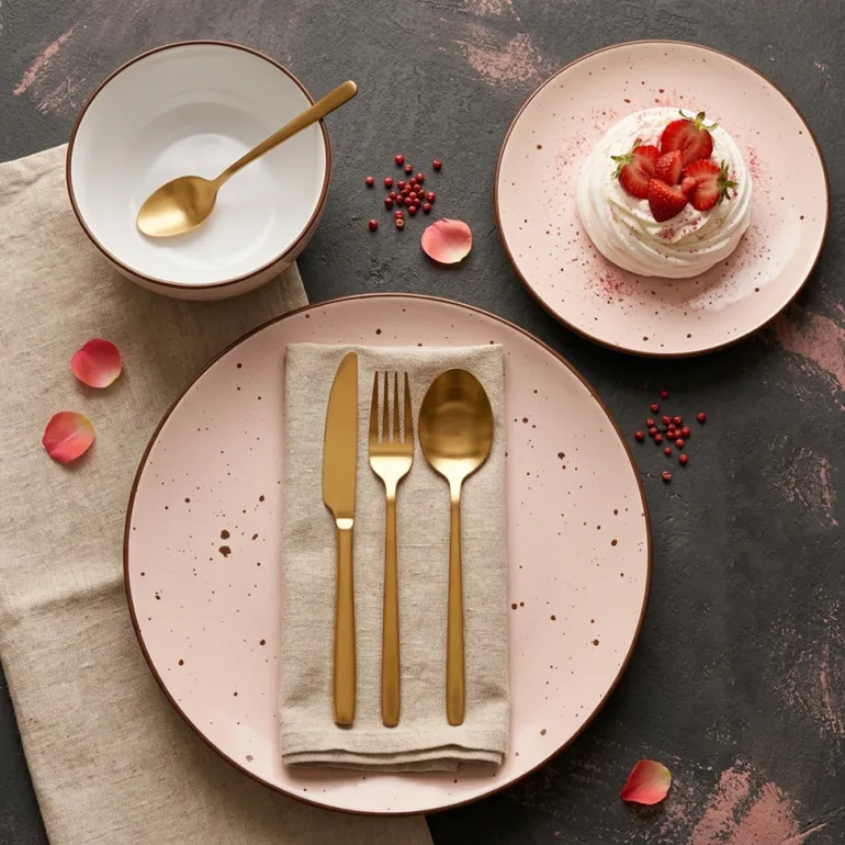 MG HOME ZESTAW OBIADOWY Z PORCELANY GEMMA PINK 12 EL / 4 OS
